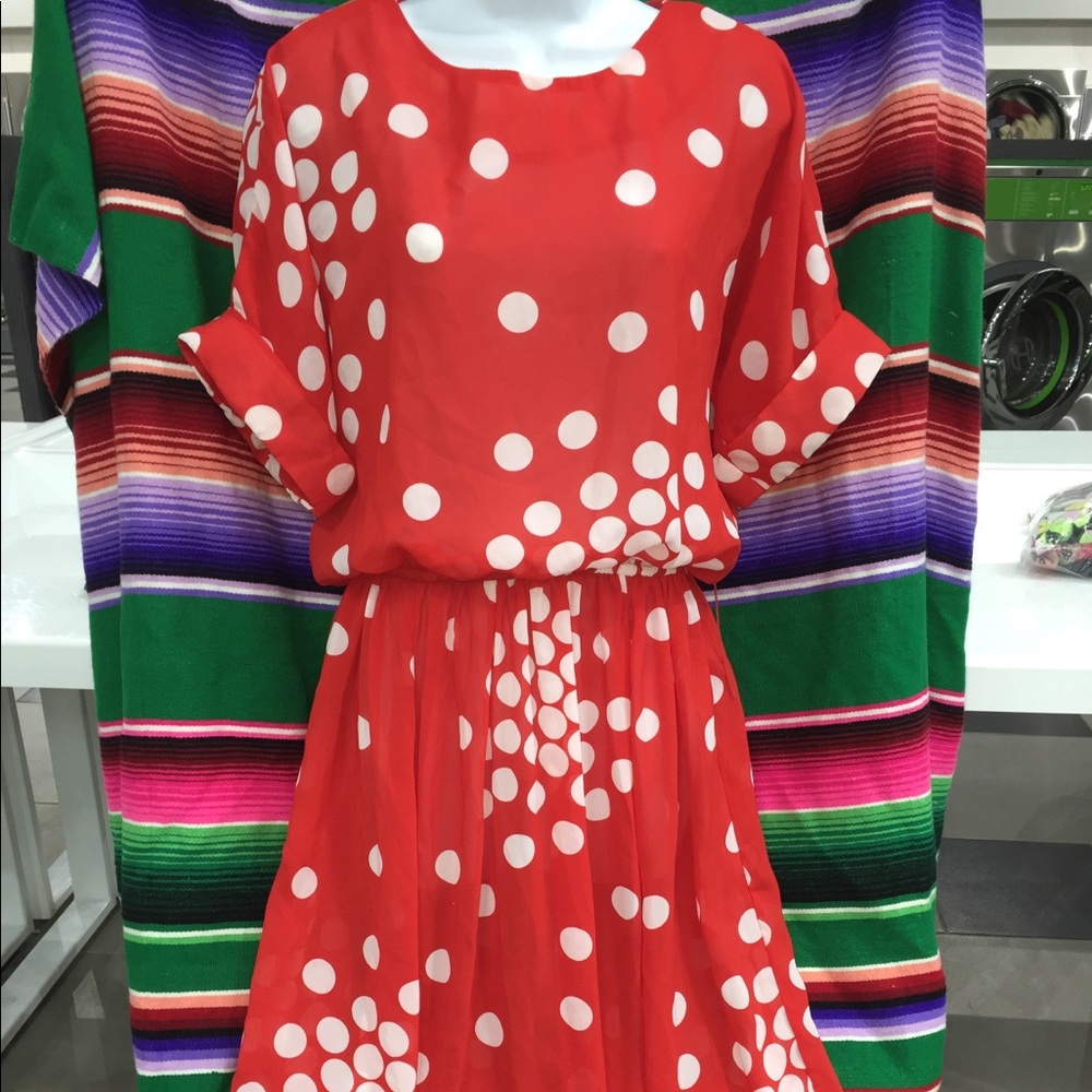 Vintage Red white polka dots sheer summer dress